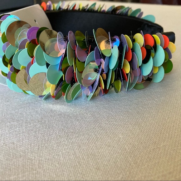 ZARA Padded Headband XL Wide Large Sequin Multicolored Green Rainbow Size Medium - Picture 11 of 12